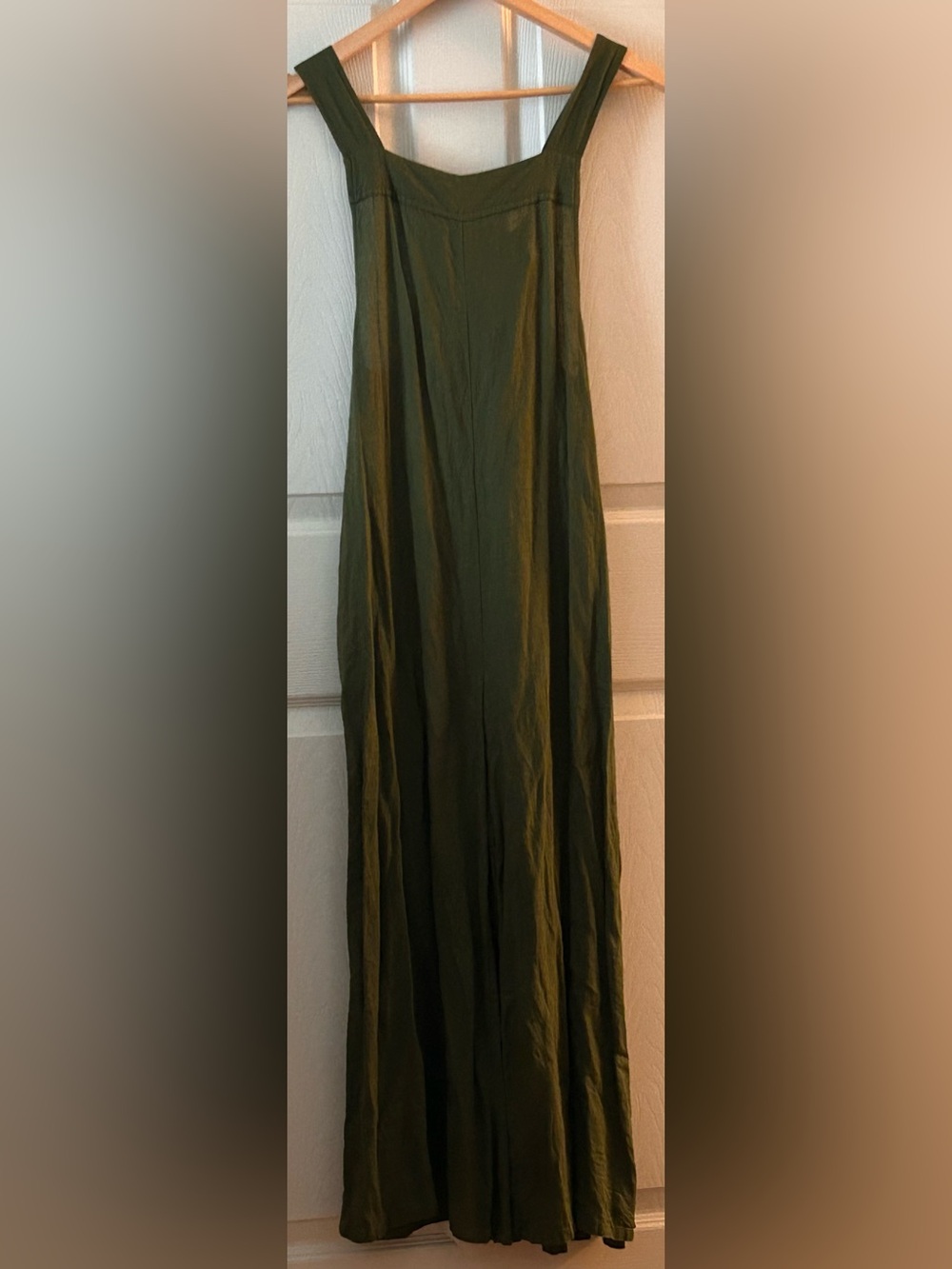 Haute Hippie Style Olive Green Linen Blend Wide Leg Cropped Jumper/Jumpsuit Med - Picture 2 of 7